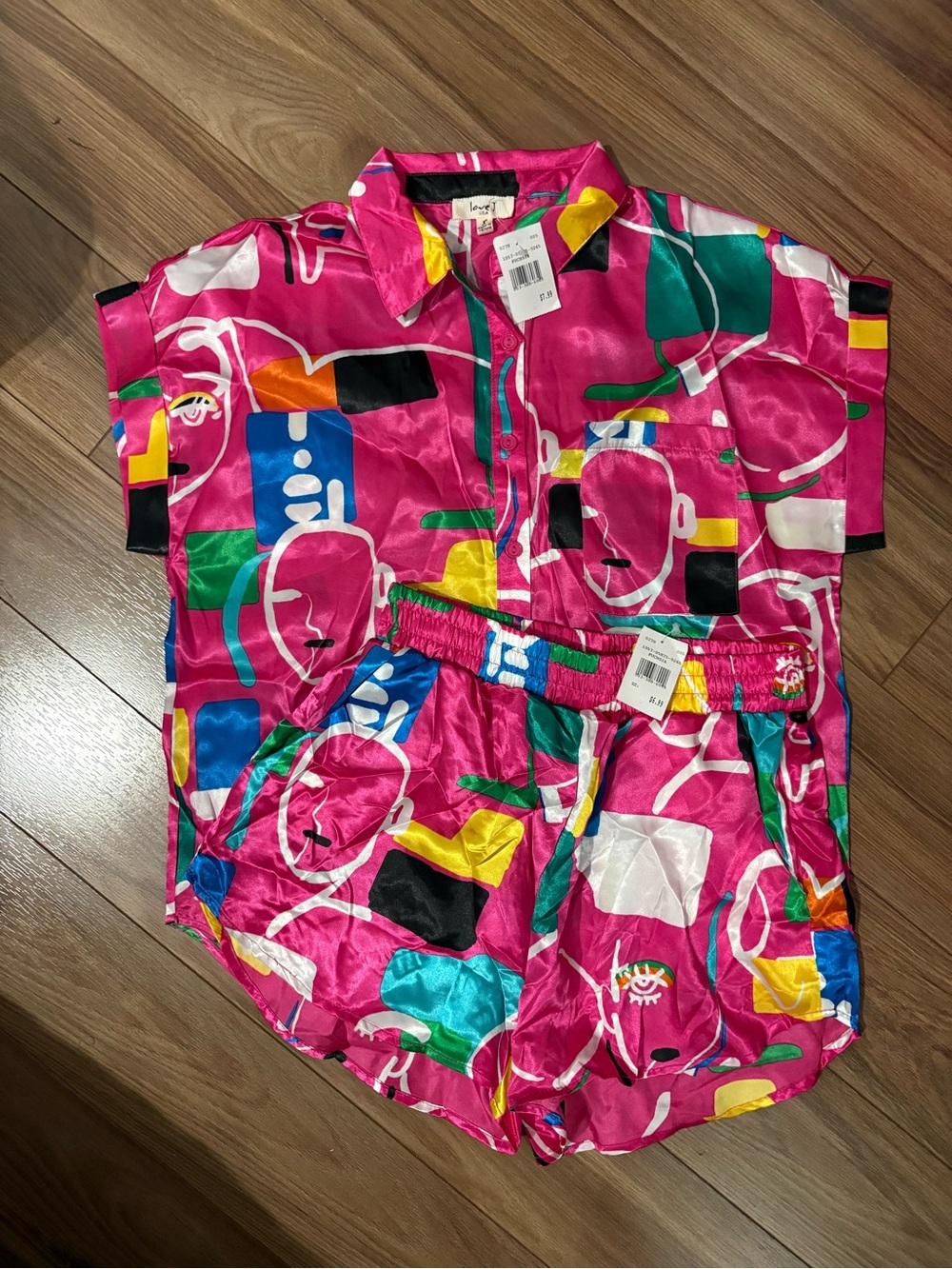 love J Pink Abstract Button-Down Shirt & Shorts Set